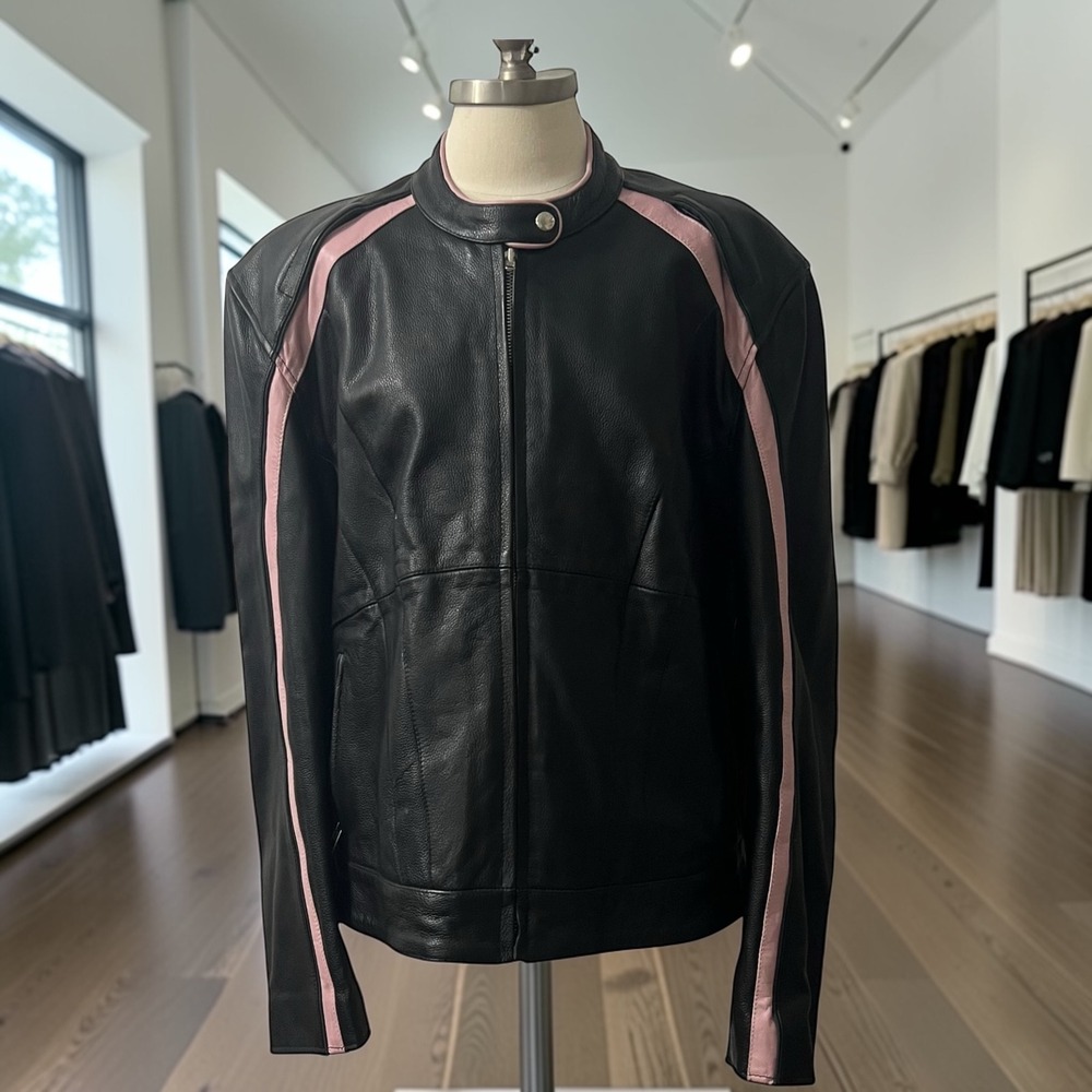 Milwaukee Leather Womens 3XL Black Pink Stripe Moto Biker Jacket Cafe Racer‎